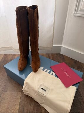STAUD Chestnut Brown Suede Knee-High Boots
